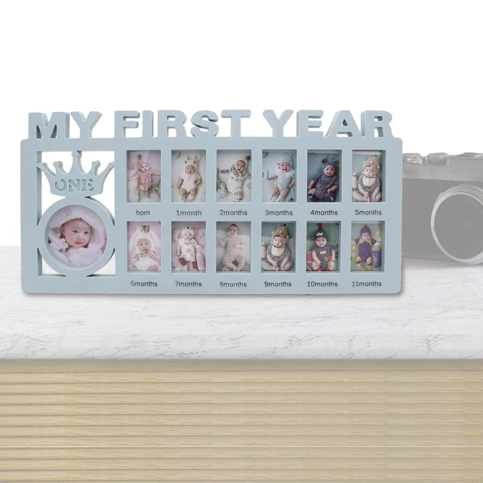 Marco de fotos de primer año, marco de fotos para bebé, marco de fotos de 12 meses para bebé, marco de fotos de recuerdo para bebé, regalo de nacimiento, decoración infantil
