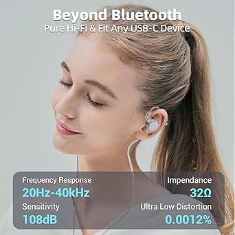 Hidizs ST2 IEM Cable USB-C, ESS ES9218AC Pro DAC Chip, in-Line Control, HD Mic, Hi-end OFC Cables, MMCX, 1.5 m Earbud Extension Cord for in Ear Monitor Wired