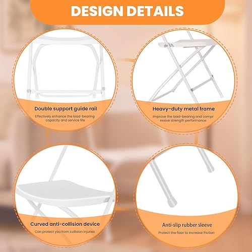 Miniatura 6 de White Folding Chairs 10 Pack, 350LBS Capacity Portable Folding Chair with Steel Frame, Stackable Commercial Chair for Home, Events, Office and