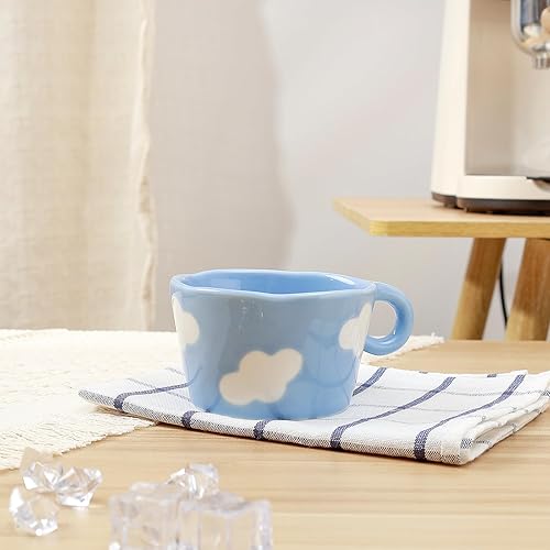 Miniatura 9 de Koythin Taza de café de cerámica, bonita taza creativa impresa a mano para oficina y hogar, 6.5 oz6.8 fl oz para leche de té con leche (cielo azul y