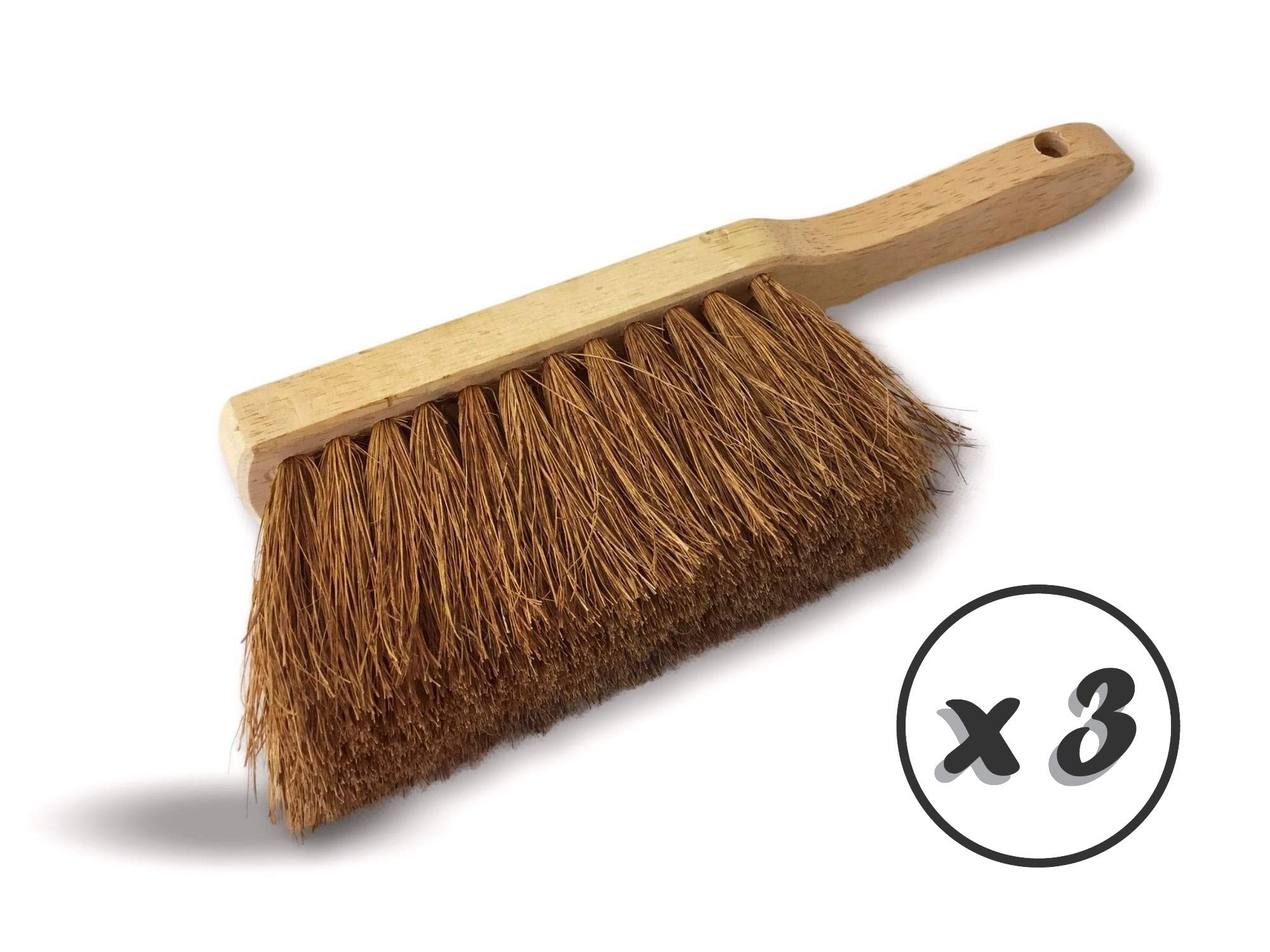 Szczotka z włókien naturalnych kokosowych | Zestaw 3 | Krótki uchwyt drewniany | Długość 29 cm | Produkt przyjazny dla środowiska | Pył piaskowy ziemny cementowy popiół kominkowy | Kibros 2155x3