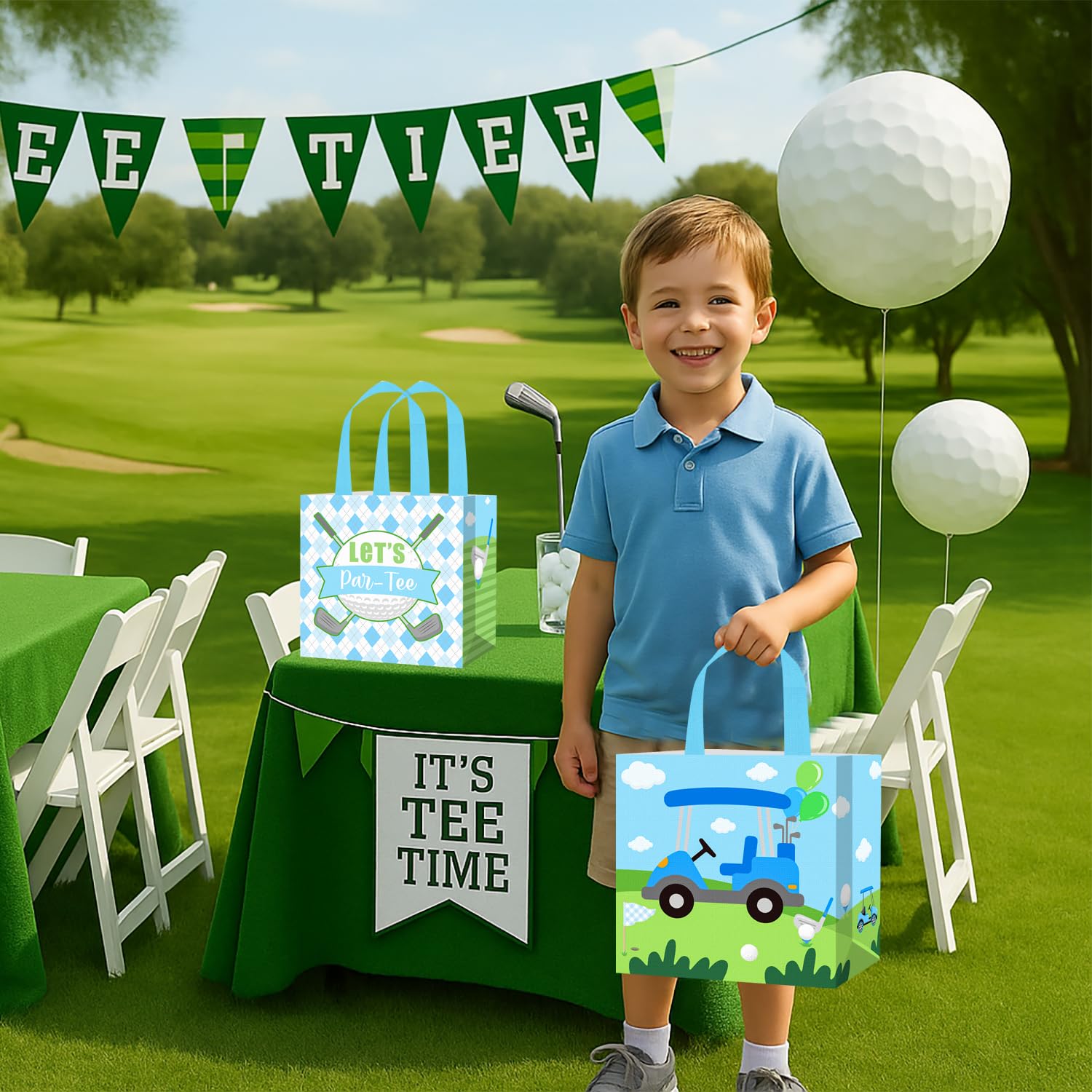 12PCS Golf Party Treat Bags Golf Birthday Party Supplies Golf Themed Favor Bags Non-woven Pink Golf Ball Candy Gift Bag with Handles for Let's Par-tee Retirement Baby Shower Decor