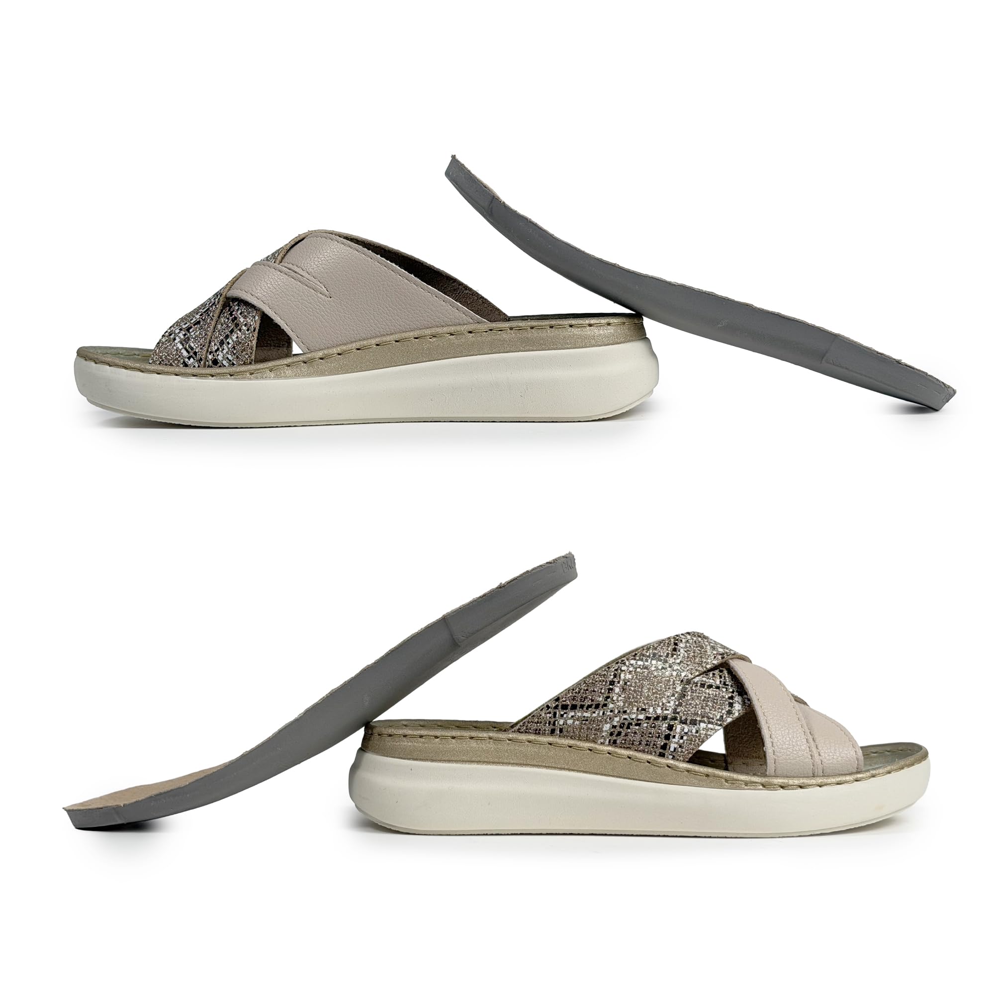 JOMIX Sandalias Mujer Ortopédicas de Cuña Elegantes Zapatillas Verano Cómodas con Plantilla Ergonómica Extraíble Piel para Mujer Mayor y Señora
