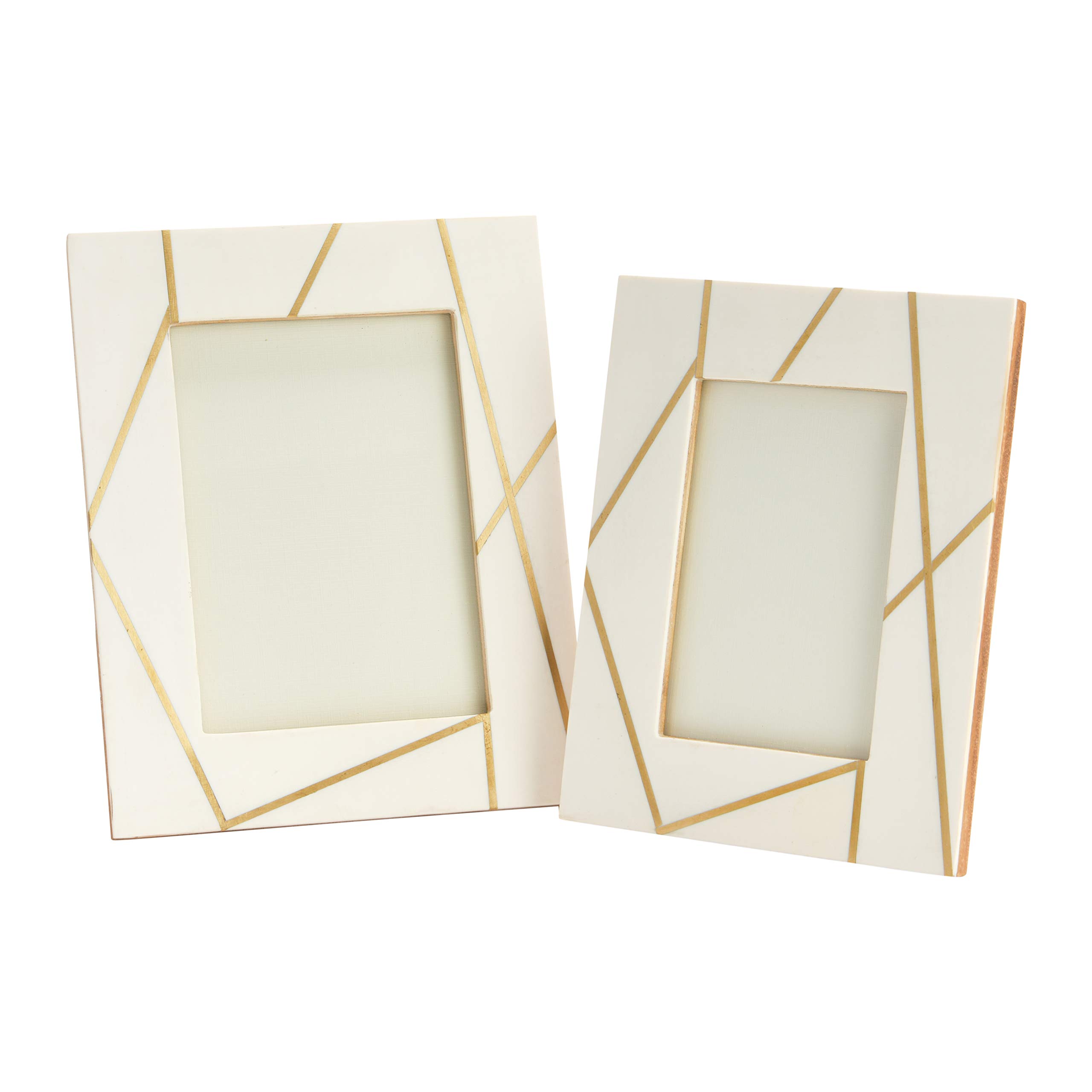 Main + Mesa Decorative Resin Tabletop Photo Frame 2-piece Set includes 5" x 7" and 4" x 6", Off-White and Gold Line Pattern