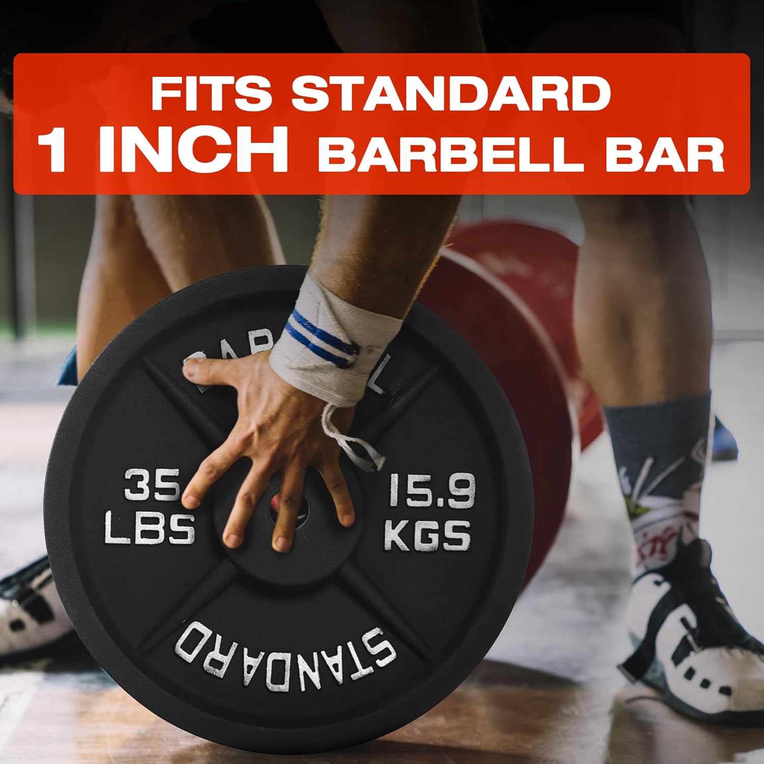 Fitvids Cast Iron 1-Inch Standard Weight Plate for Strength Training & Weightlifting, Home Gym, Multiple Weights Available