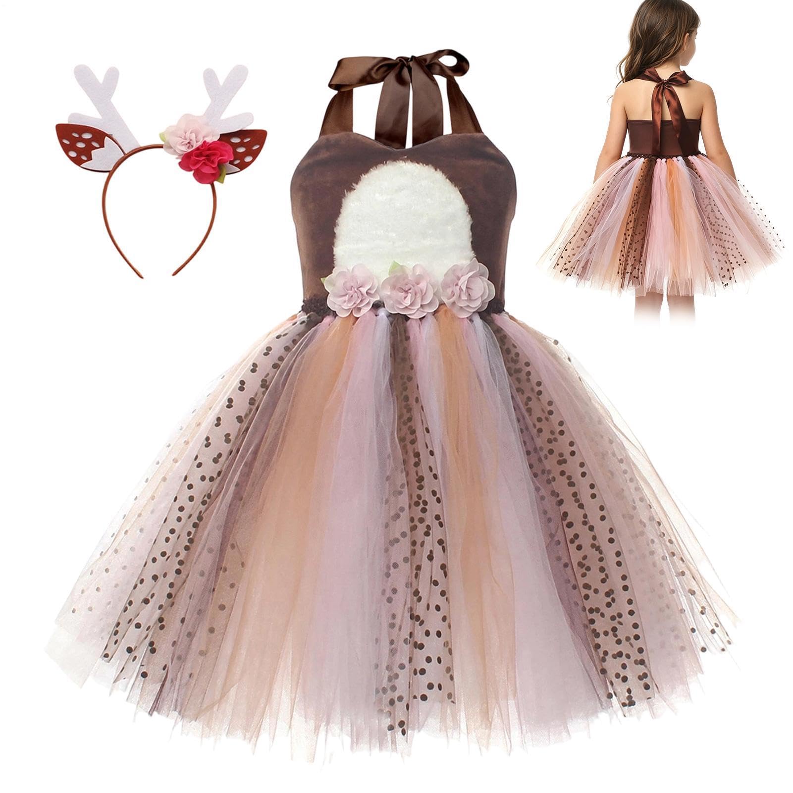 Vestito Tutù di Natale Bambine Gonna da Travestimento con Fiori e Animali