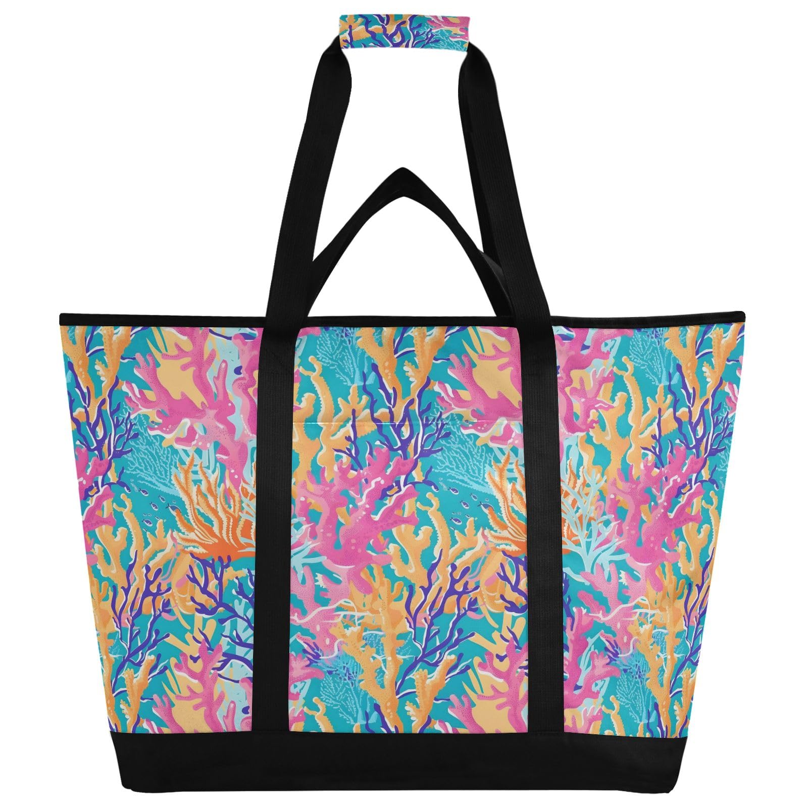 Borsa termica isolata colorata tropicale della barriera corallina, borse della spesa riutilizzabili con cerniera grande borsa termica portatile per viaggi o campeggio