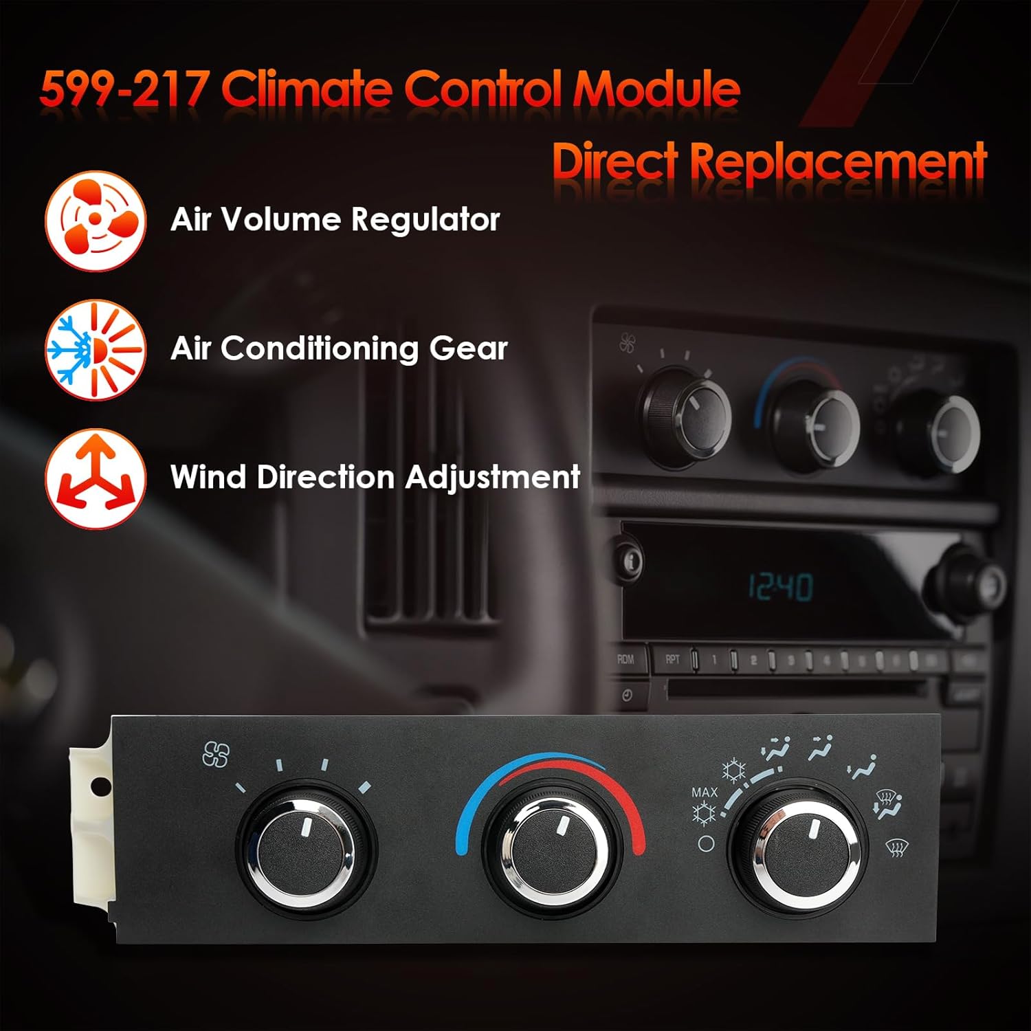 599-217 Front Climate Control Module A/C Heater Air Conditioning Panel Unit with 3 Buttons, Compatible with 1996-2020 Chevy GMC Express Savana 1500 2500 3500 G30 Cargo Pasajeros, Replaces# 15773678