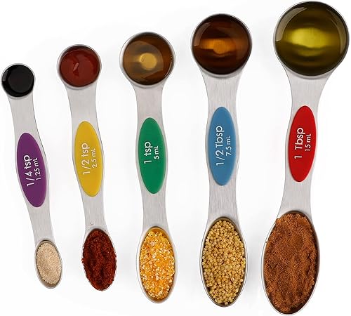 Magnetic Measuring Spoons Set of 5 Stainless Steel Dual Sided Stackable Teaspoon for Measuring Dry and Liquid Ingredients (Color)