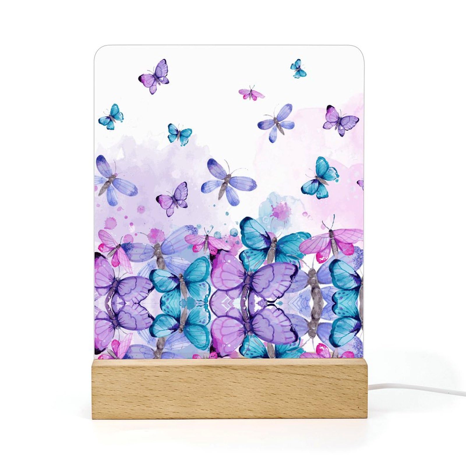 Lorolivier LED Personalized Nightlight Best Friend Birthday Butterfly Watercolor Acrylic Night Light Christmas Wooden Base USB Table Lamp Children Gift Mood Light Room Decor