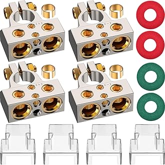Battery Terminal Connectors, 0/2/4/6/8/10 AWG Battery Terminals, Heavy Duty Car Battery Terminal, Top Post Multiple Marine Superior Connectivity Long Lasting Easy to Install (Silver-2)