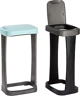 Rival Stojak na śmieci na surowce i worek na śmieci z uchylną pokrywą Flip, PP, czarna rama górnej części (20), 40 x 30 x 76,5 cm