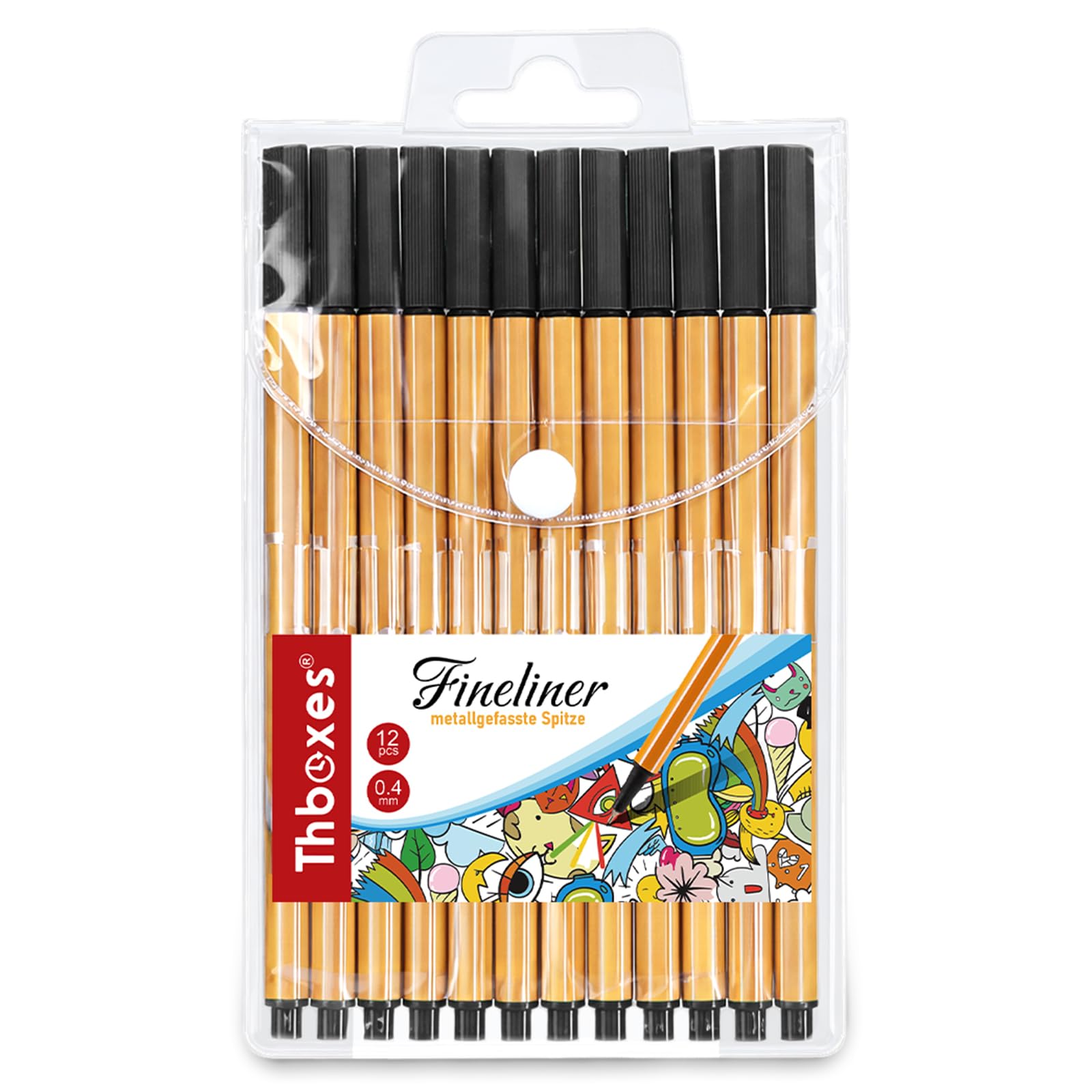 Thboxes 12 Fineliner Schwarz, Filzstifte mit 0,4mm Feine Spitze Schwarzer Stift Präzise Schreib Zeichenstifte für Büro Schule Zuhause Stifte Set für Skizzieren Notizen Journaling Drawing