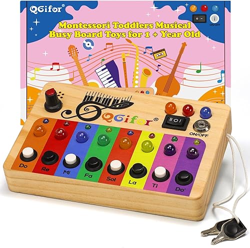 Miniatura 8 de Montessori - Juguetes de mesa para niños de 1 año o más, 8 notas musicales con 19 luces LED para tablero de actividades, juguetes sensoriales de