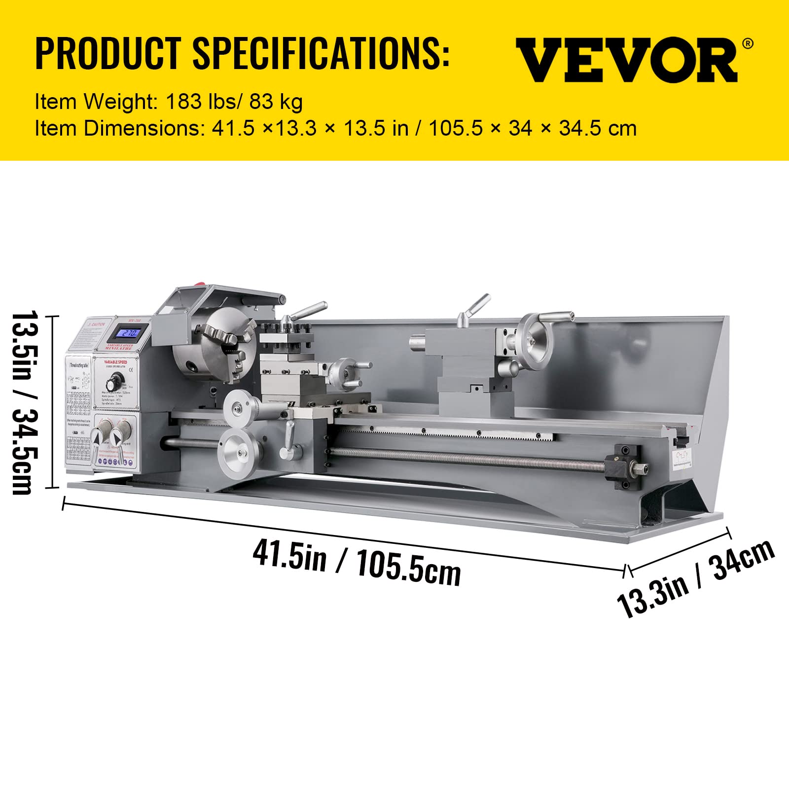 VEVOR Mini Drehbank 220x600mm Drehmaschine Metall 1.1KW Mini Drechselbank für Metallbearbeitung Drehbank Metall präzise einfach zu bedienen