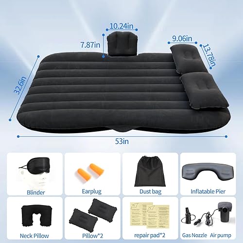 Miniatura 3 de Colchón inflable de aire para automóvil, cama de asiento trasero con bomba de aire, 53 x 32.6 pulgadas, portátil, grueso, para automóvil, viajes