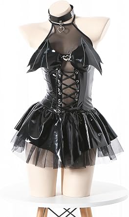 Anime Cosplay Costumes for Women-Sexy Halloween Costumes Rave Outfits for Women Bat Imp See-Through Skirt Design