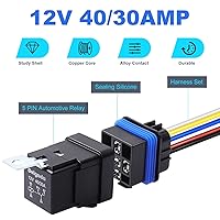 Vista 7 de Delgada Relé de 40/30 amperios 12 V impermeable para automóvil, 5 pines SPDT con juego de enchufes de arnés 14 AWG cables de cobre para barco