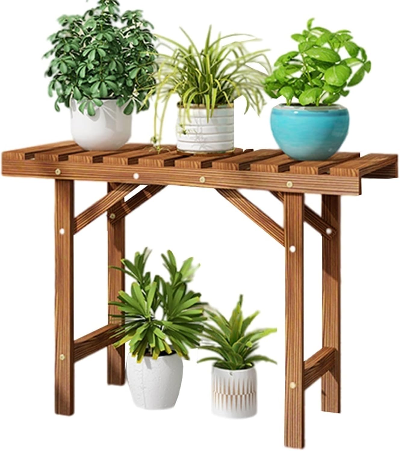 Plant-Racks Wooden Balcony Bench Flower Stand – Indoor/Outdoor Plant Shelf, Floor-Standing Large Capacity Pot Holder for Living Room, Garden, Patio(65 * 25 * 49cm)