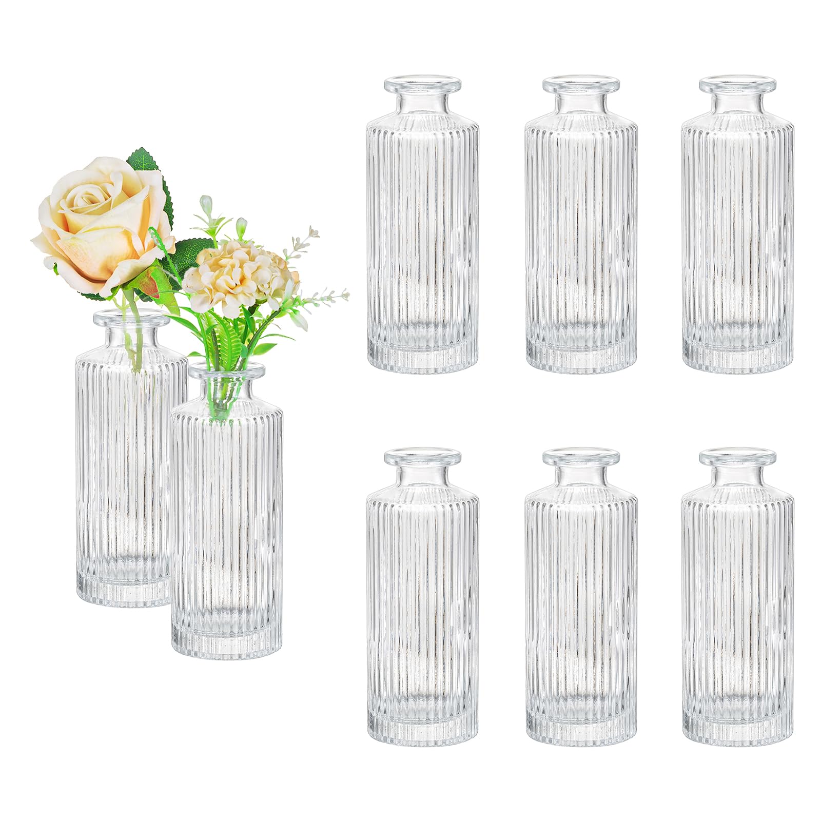 Hewory Glass Bud Vases for Flowers: 8 Vintage Glass Vase Small Vases for Table Decoration - Single Flower Vase for Wedding Decorations Home Decor Party Bithday Bradal Shower Party