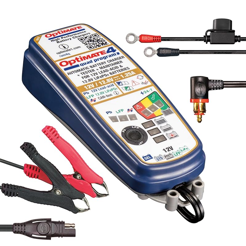 Carregador e mantenedor de bateria Tecmate OptiMate 4 Quad Program Premium Edition TM631-PR 12 V 1,25 A Gold Series