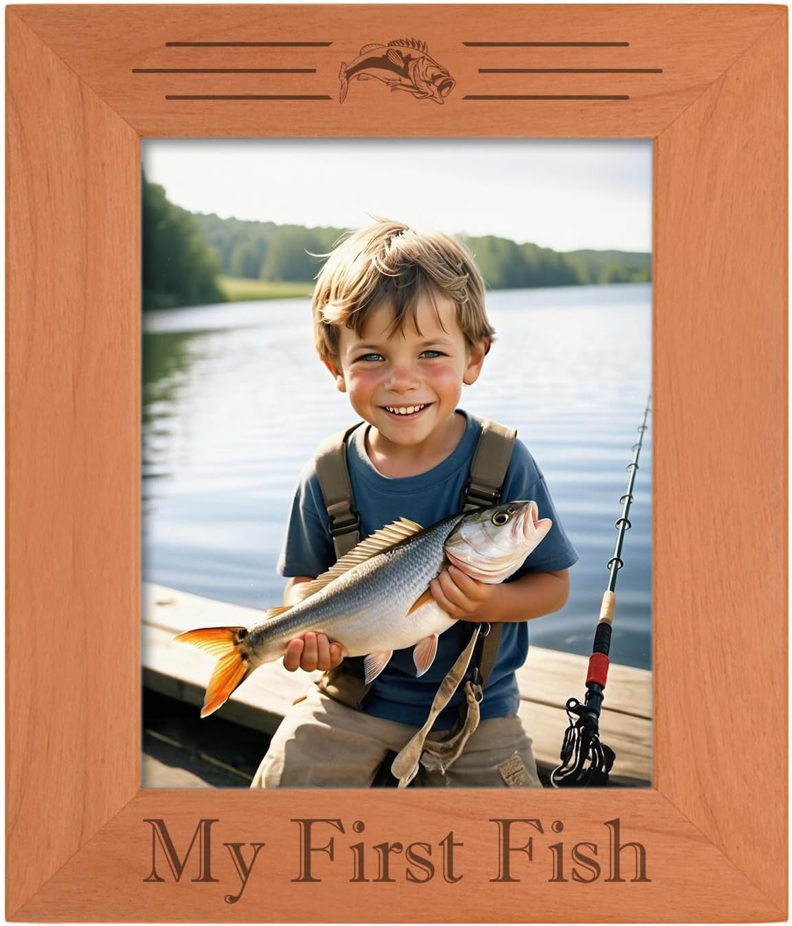 ThisWear Sentimental Photo Frame My First Fish Wood Engraved 8x10 Portrait Picture Frame