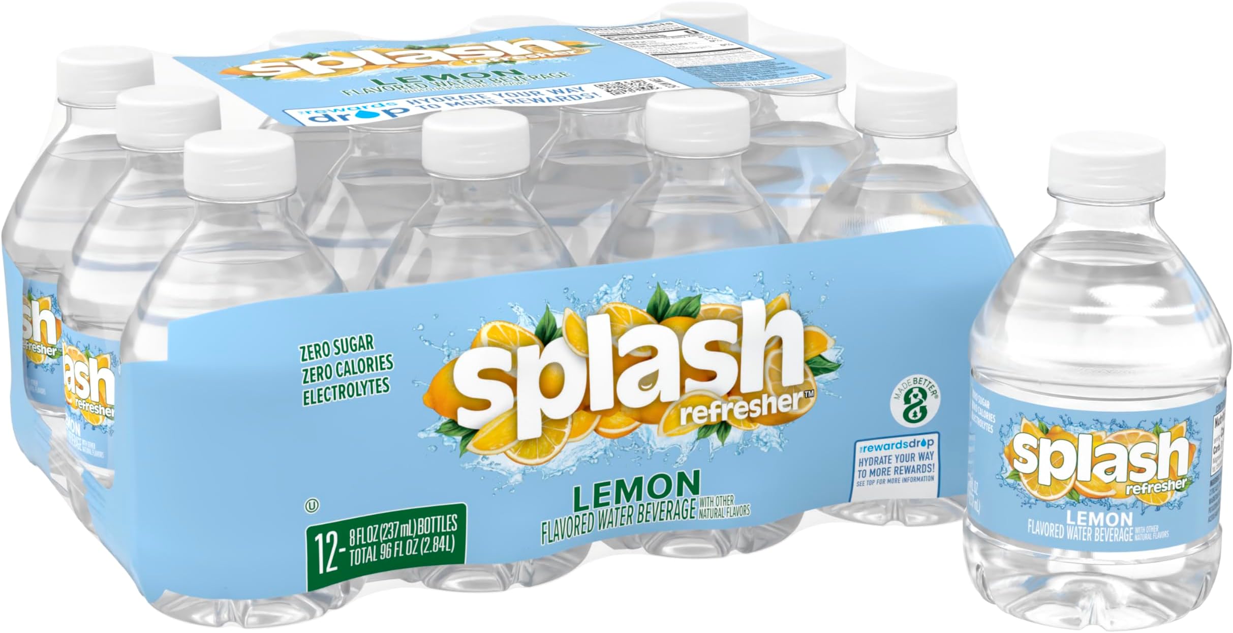 Lemon Flavored Water, 8 Fl Oz, Plastic Bottle Pack of 12
