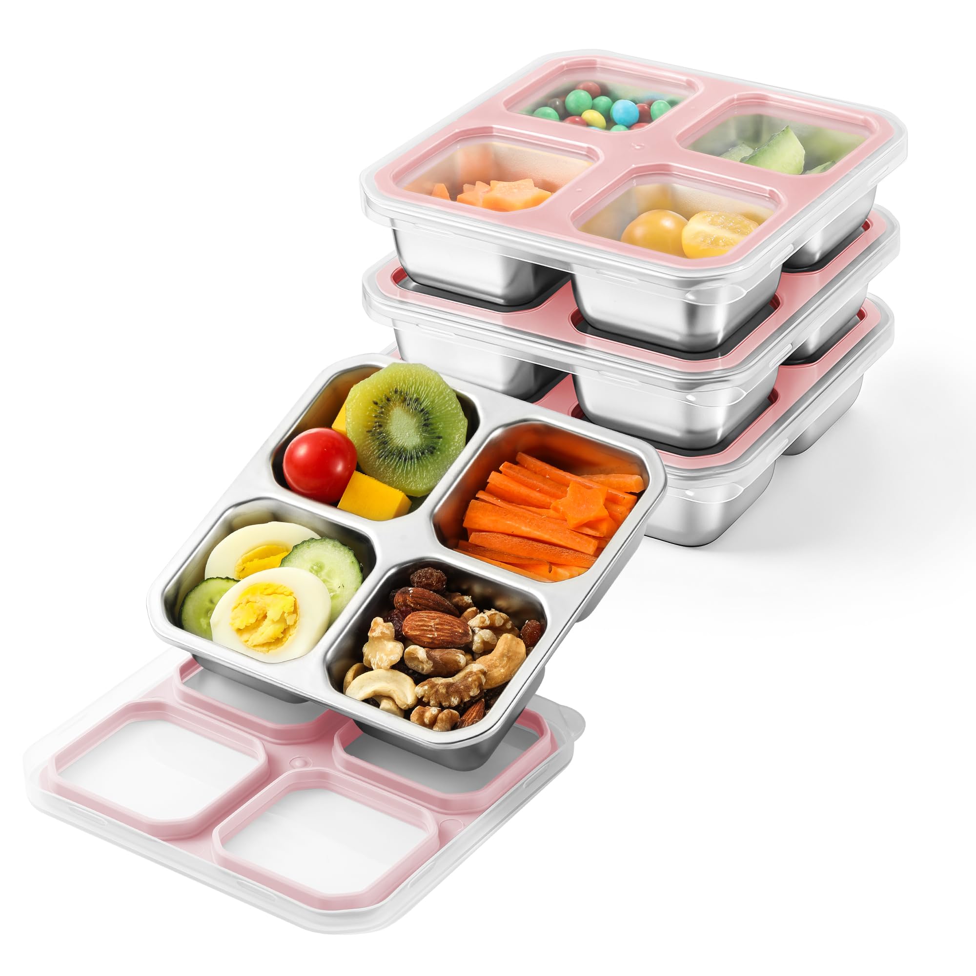 Misichao Snackbox mit 4 Fächern Edelstahl, 400ml Snackdose für Kinder & Erwachsene, Wiederverwendbare Lunchbox Bento Box mit Fächern für Schule, Arbeit & Camping