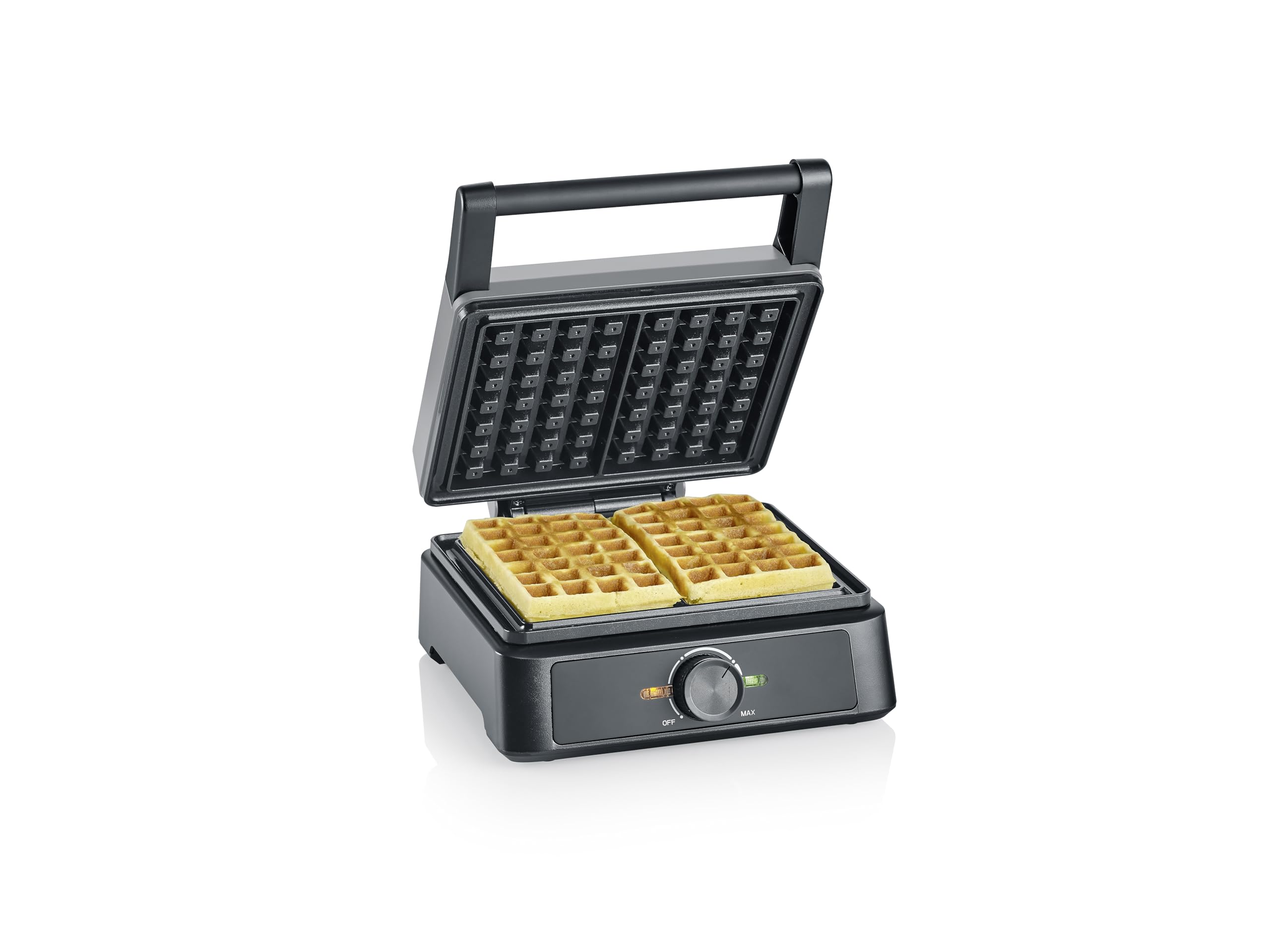 Severin Macchina per Waffle Belgi, Piastra con Rivestimento in Ceramica Senza PFAS, 1600W, Cottura Rapida, Piastre Extra Profonde per 2 Waffle, Nero/Acciaio Inox, WA 2130