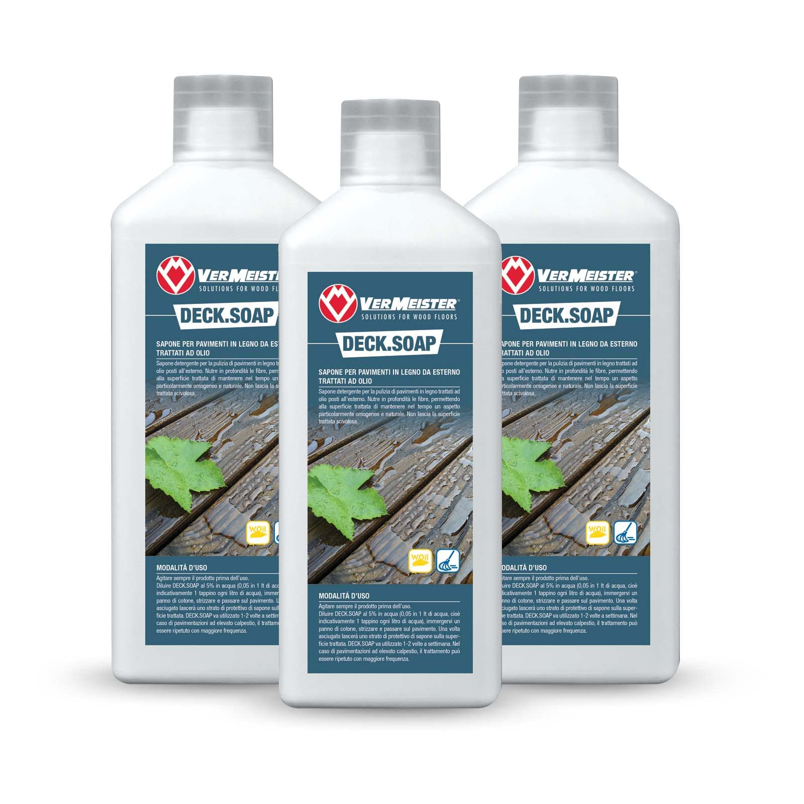 Deck.Soap Vermeister - Detergente per la manutenzione ordinaria di decking e superfici in legno trattato ad olio da esterno