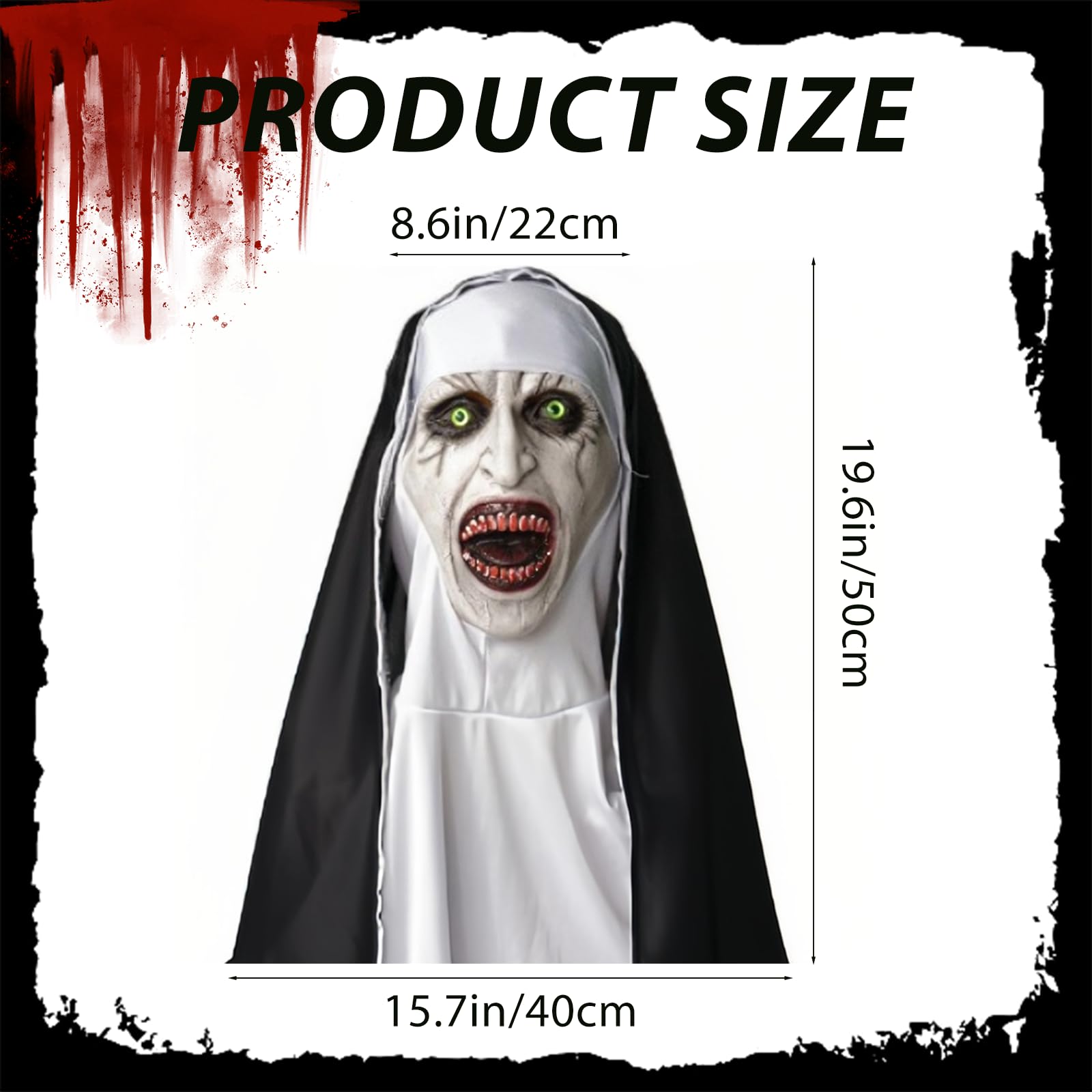 SSKHE Halloween Horror Nun Mask, Full Head Scary Latex Mask with Headscarf - Image 2