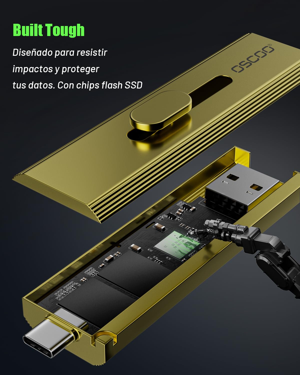 SSD Portátil 512GB – Unidad Flash USB 3.2 Gen 2 de Alta Velocidad con USB-C & USB-A, hasta 1100MB/s, SSD Externa para PS5, iPhone, Android, MacBook, portátil Windows