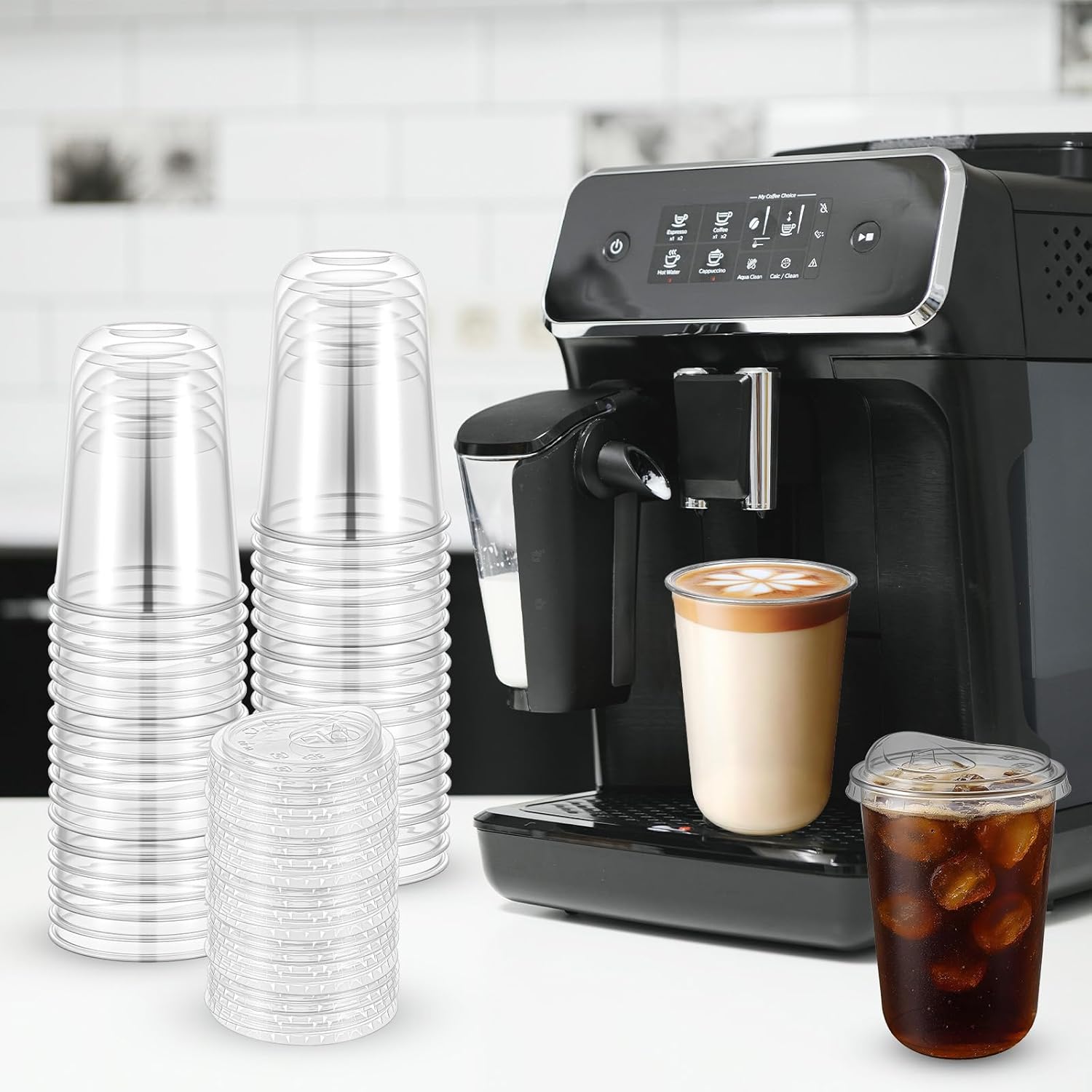50 Pack 16 oz Clear Plastic Cups with Lids, Disposable Iced Coffee Cup with Strawless Lid for Party Wedding Catering Events, Disposable Drinking Cups with Lids for Cold Drinks Milkshake Lemon - Image 7