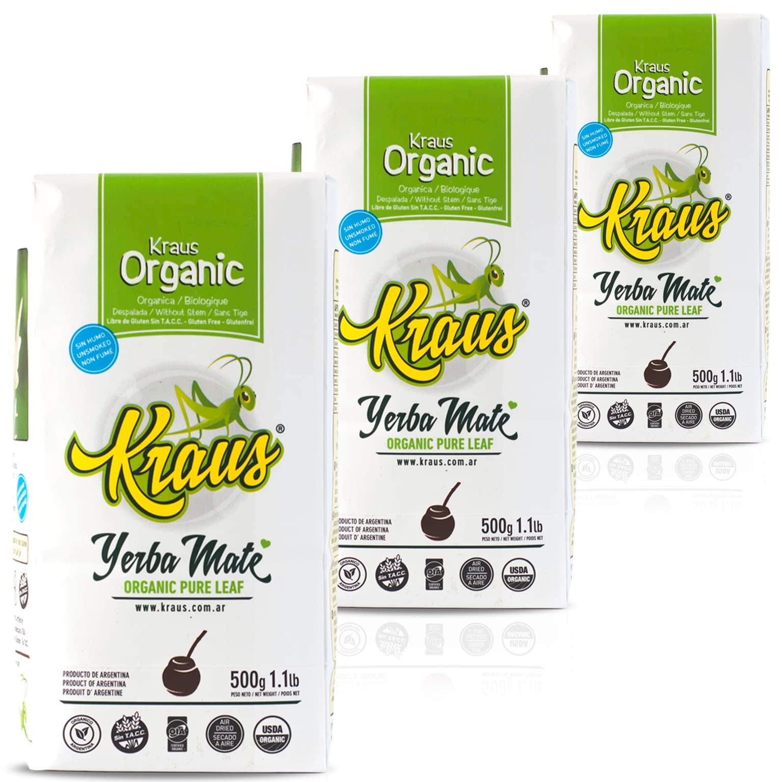 Yerba Maté Kraus Pure Leaf 1.5 kg + échantillon cadeau (40g): sans sucre!