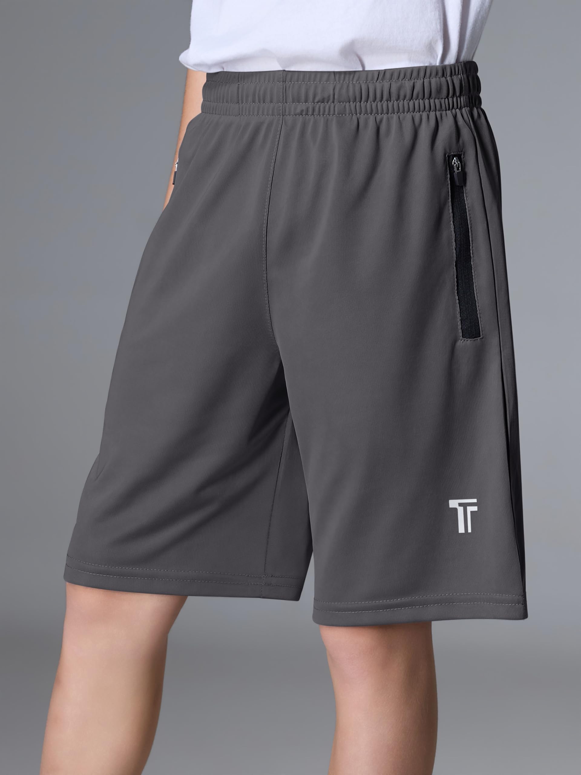 Tuliara 5 Pack Boys Athletic Shorts with Zipper Pockets Basketball Soccer Quick Dry Teen Kids Sport Shorts Elastic Waist — view 2