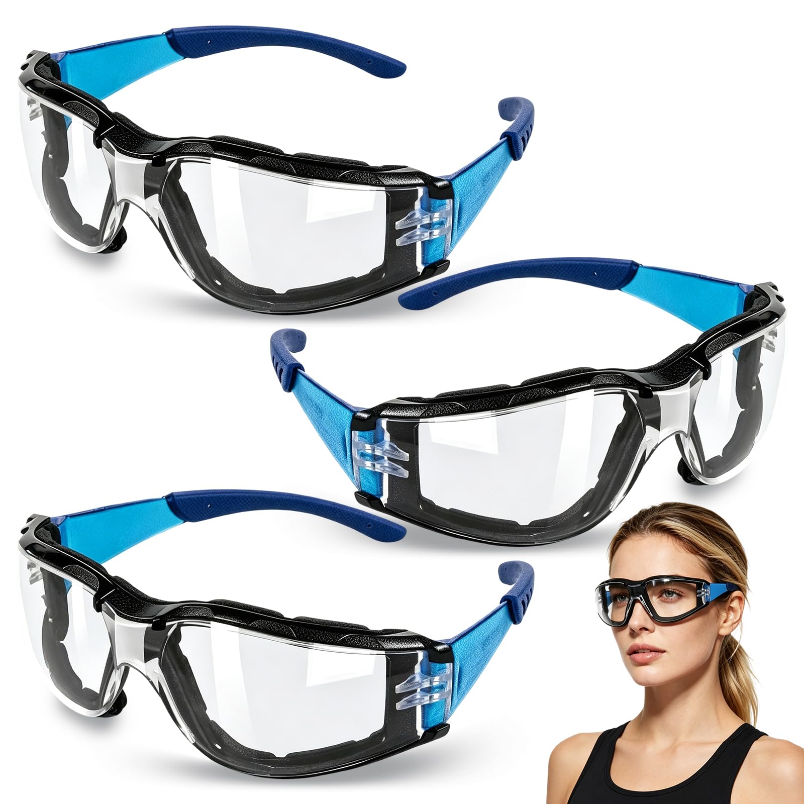 TUBAWD 3Pcs Safety Goggles, Windproof Protective Eyewear, Three-Piece Set for Outdoor Activities, Durable Construction with Secure Fit, Suitable for Various Environments and Sports