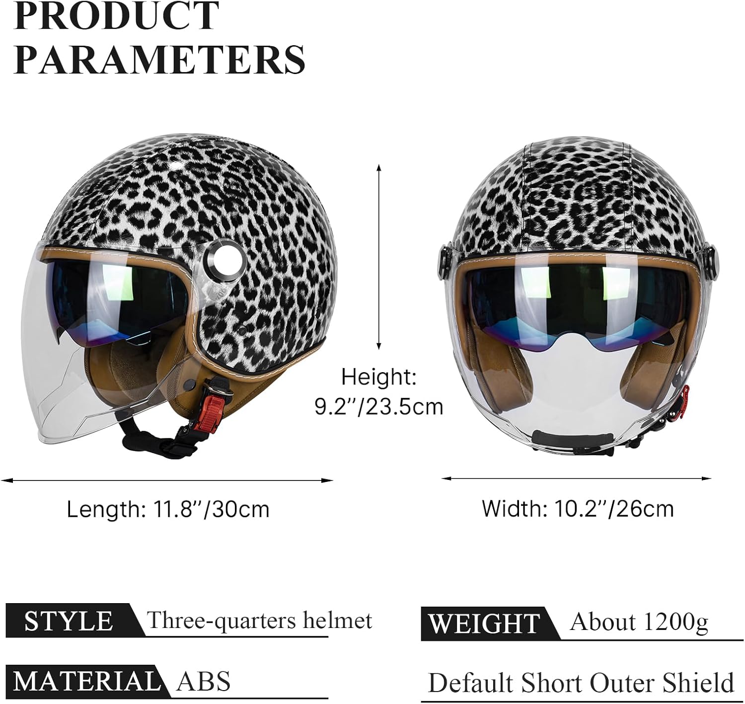 Vintage Glossy PU Leather 3/4 Motorcycle Helmet, DOT Certified Open Face Helmets with Dual Visor,Half Face Moped Helmet for Cruiser Scooter