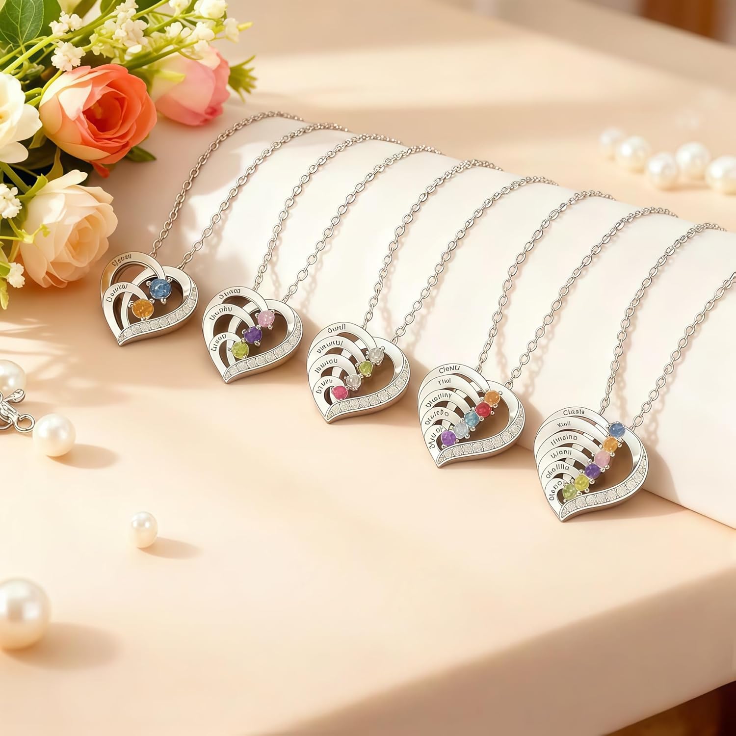 Personalized Name Mothers Necklace with 2-6 Birthstones 925 Sterling Silver Necklace for Women Mothers Day Christmas Gifts for Mom Wife Grandma - Image 3