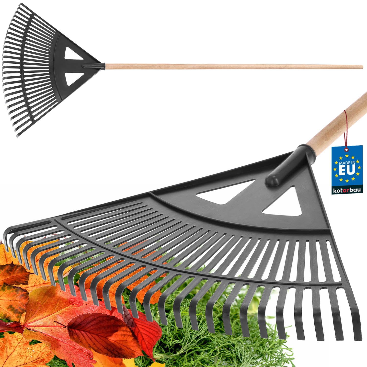 KOTARBAU® Rastrillo Jardín - Plástico - 58 cm - Negro - con Mango - Rastrillo para Césped - Rastrillos - Ligero Y Resistente - Herramienta para Jardinería