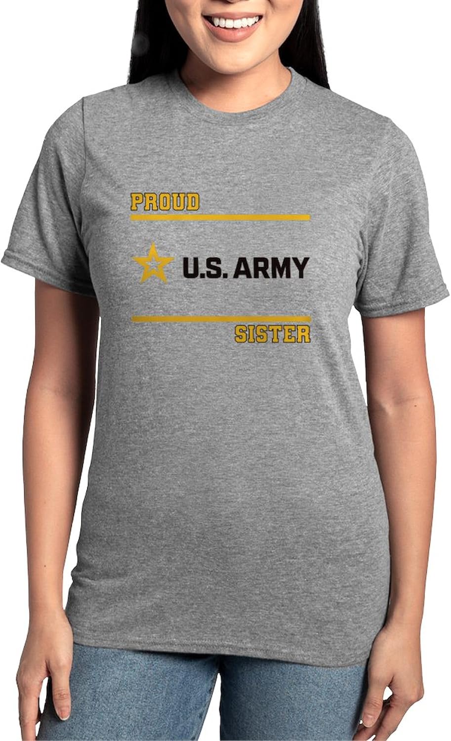 CafePress Proud Army Sister Black and Gold Women's Classic T Shirt Women's Relaxed Fit Light T-Shirt
