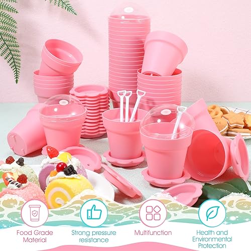 Miniatura 3 de Honeydak Paquete de 50 tazas de plástico para tartas de postre con tapa, pala, cuchara, bandeja inferior, tazas pequeñas, recipientes de postre para