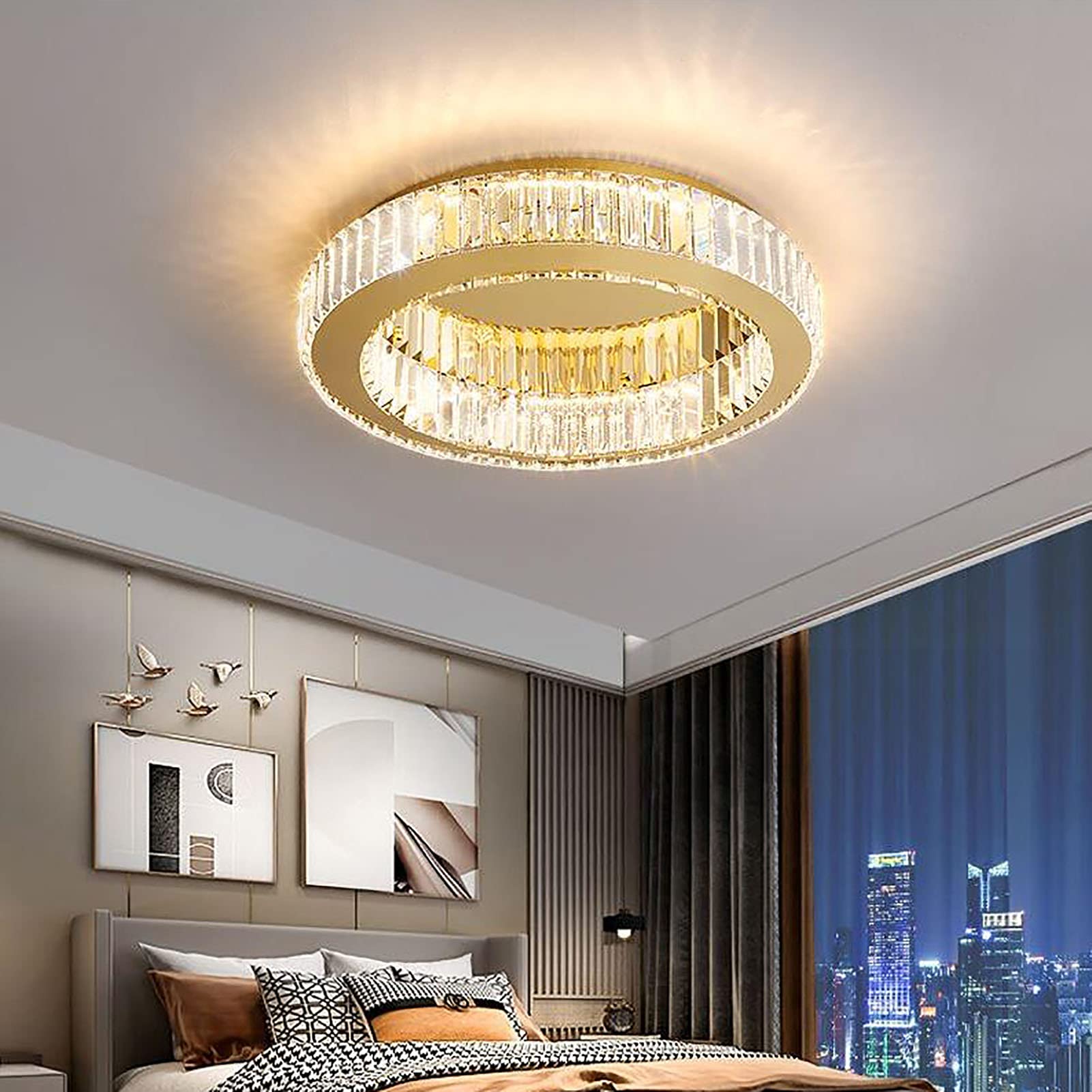 Cristal Plafón Cepillado Oro Redondo Aproximadamente Luces De Techo Para Cocina Dormitorio Fogón Entrada Comedor,Regulable Montaje Empotrado Led Lámpara De Techo-El oro no tiene diodo aurora 40*11cm