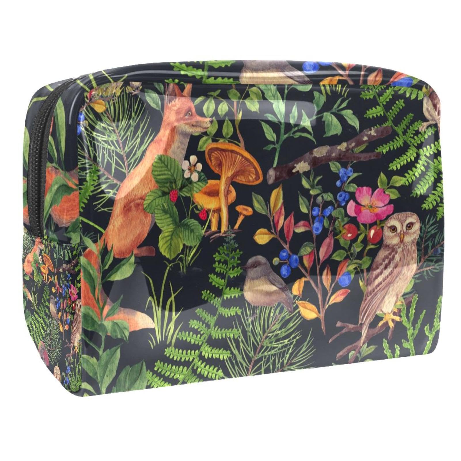 Forest Owl Fox Hedgehog Hare Cosmetic Bag for Women, Travel Toiletries Bags Large PVC Makeup Handy Pouch Organiser with Zipper