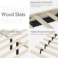 Vista 8 de Yaheetech Base de cama tamaño Queen con estación de carga USB y estante de almacenamiento/plataforma de cabecera tapizada con lado de ala/soporte