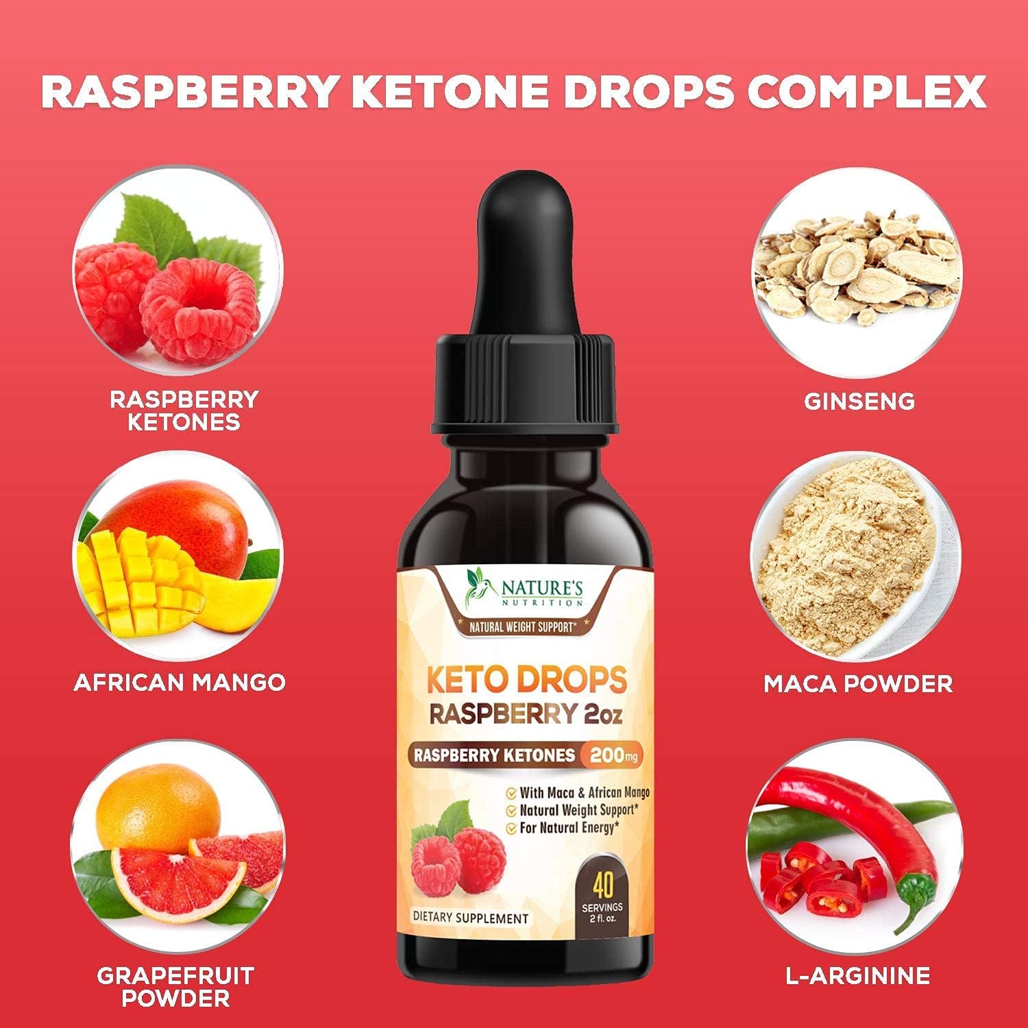 Keto Ketone Drops - Extra Strength Raspberry Ketones - Thermogenic Support with African Mango and Garcinia, Ketosis Diet Supplement, 2 oz Bottle