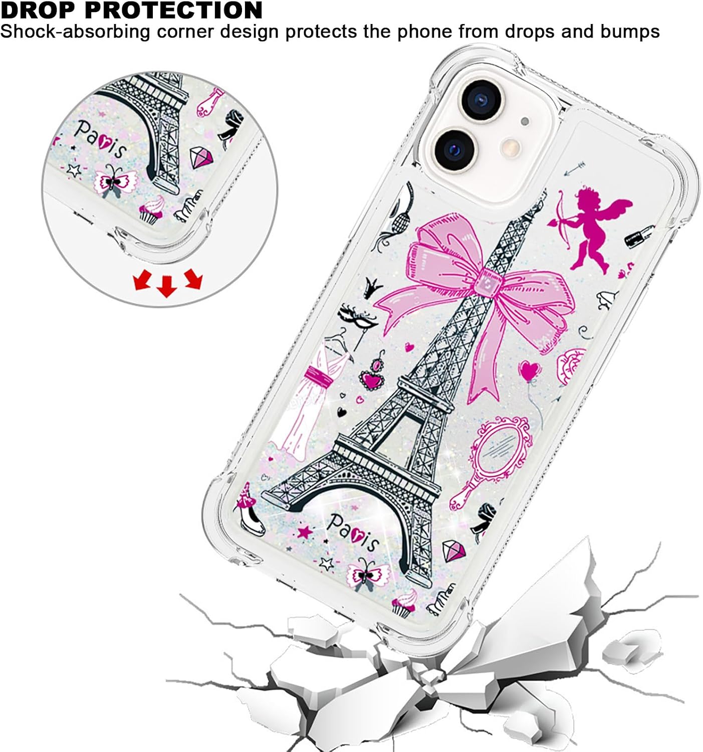 for iPhone 11 Case Glitter with Screen Protector, Cute Sparkle Bling Liquid Floating Women Girls Girly Phone Case Soft TPU Slim Shockproof Protective Cover for iPhone 11 6.1" (Pink)