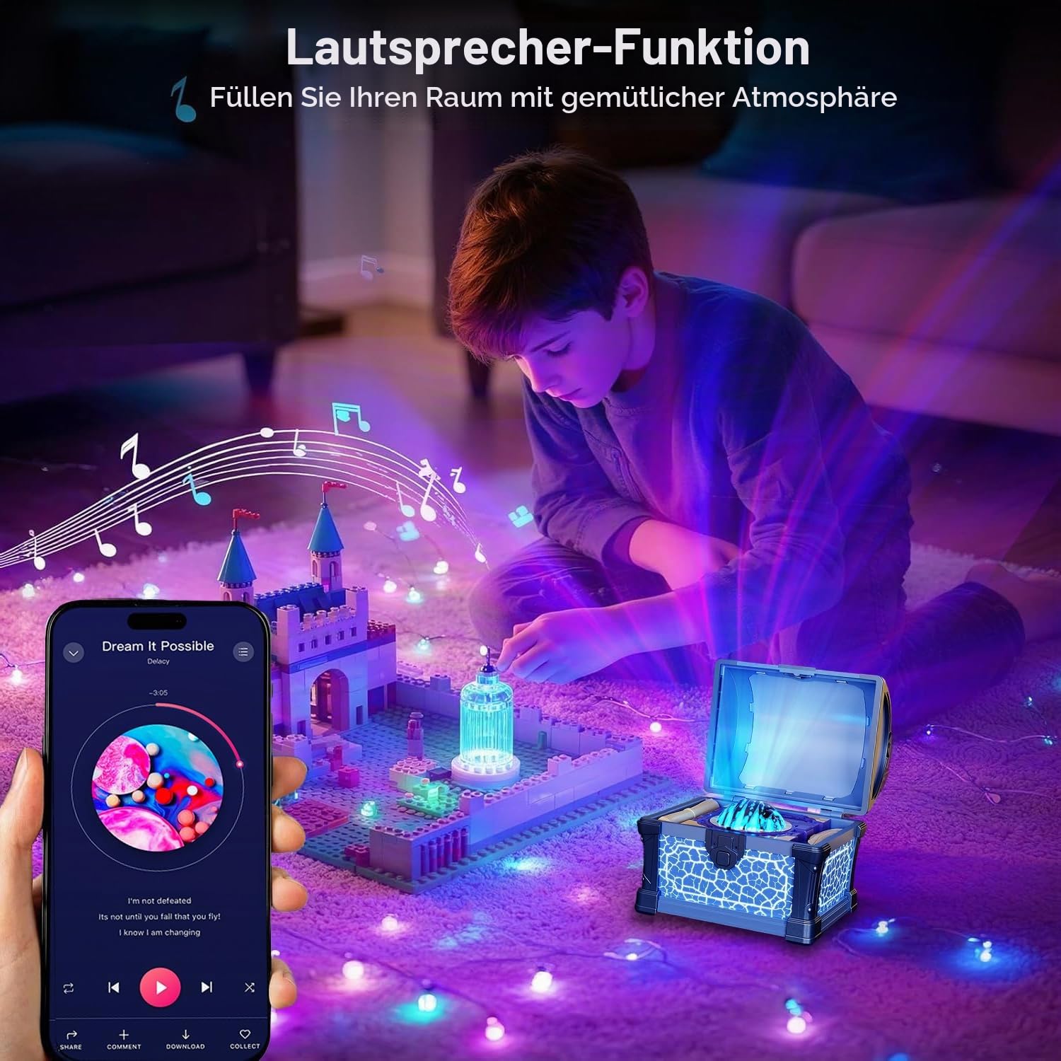 Sternenhimmel Projektor Schatzkiste Nordlicht Lampe, Galaxy LED Nachtlicht Projektor mit 8 White Noise, Lautsprecher, Timer und Fernbedienung, Polarlicht Lampe für Schlaf- Gaming Zimmer Geschenke,Blau