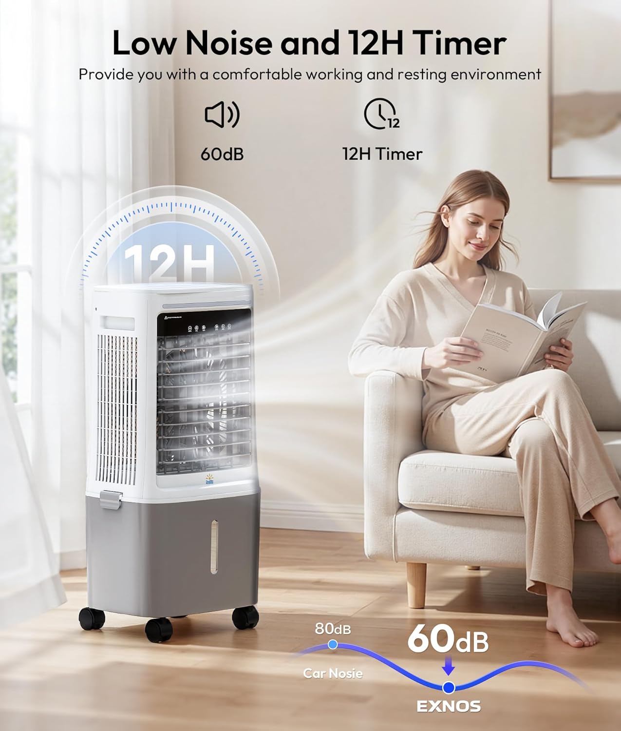 3-in-1 Portable Evaporative Air Cooler - 2000 CFM Swamp Cooler with 6.6-Gal Dual Tank & 4 Ice Packs, Remote Control, 12H Timer, Oscillating Cooling Fan That Blows Cold Air for Large Room, Office