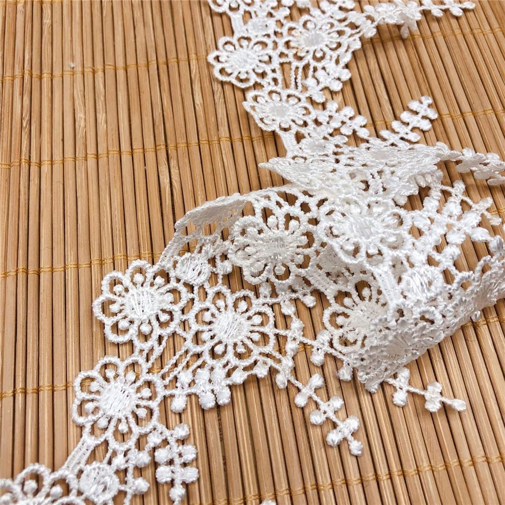 Générique Fleur Gland Dentelle Tissu Garniture Rubans Bricolage Couture À La Main Vêtements Rideau Vêtement Accessoires (Couleur : Noir, Taille : 8cm) (Blanc 8cm)