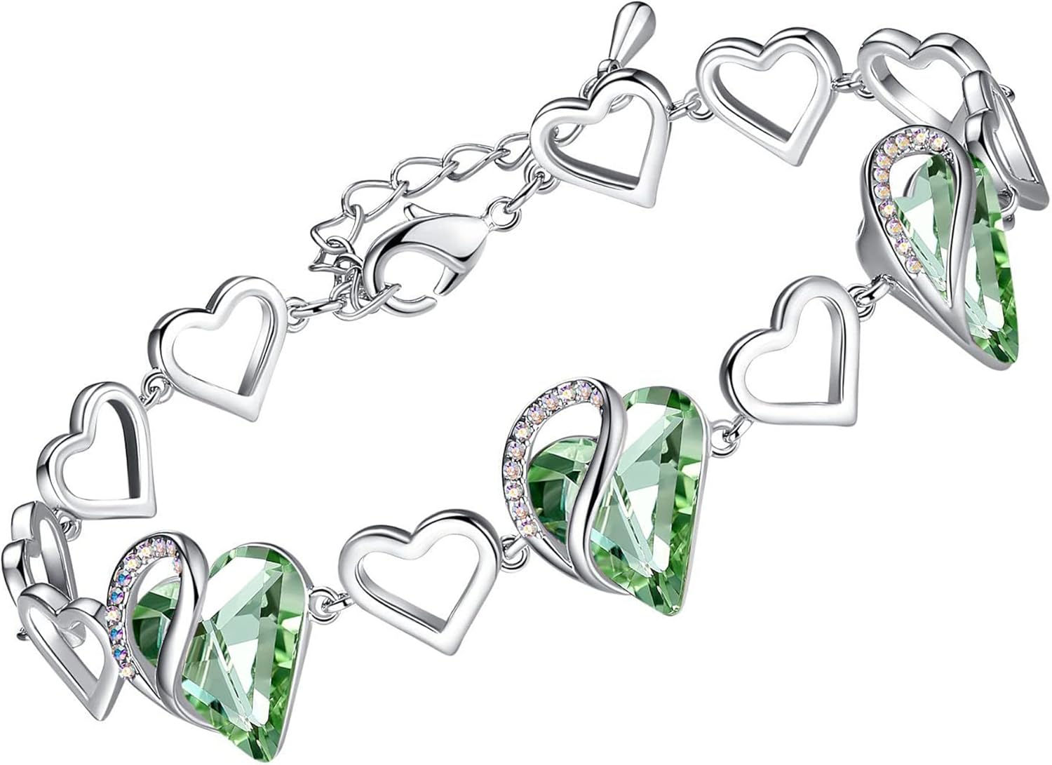 Leafael Infinity Love Heart Link Bracelets, Birthstone or Healing Stone Crystal Bracelet for Women, Silver Tone Jewelry Gifts for Her, 7-inch Chain and 2-inch Extender